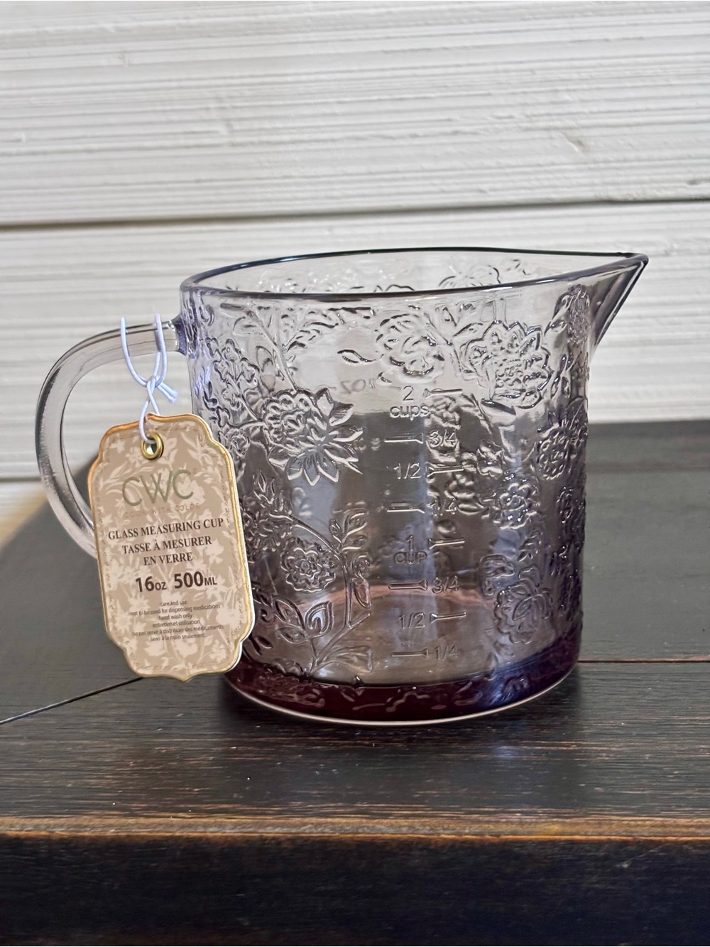 CWC Cook With Color Brown Floral Glass Measuring Cup 16oz ~ 2 Cups NEW